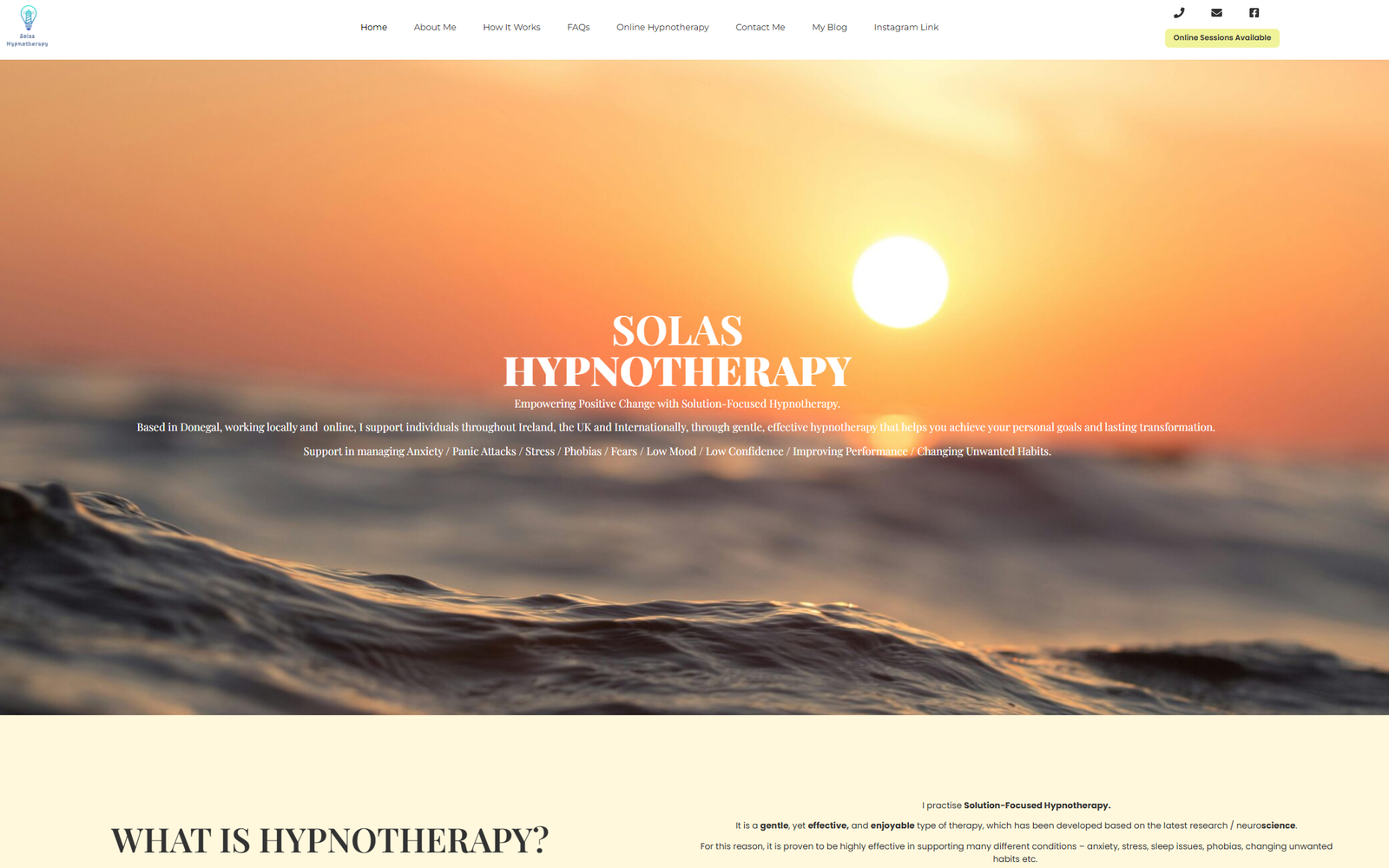 Solas Hypnotherapy website designed by Foyle Digital
